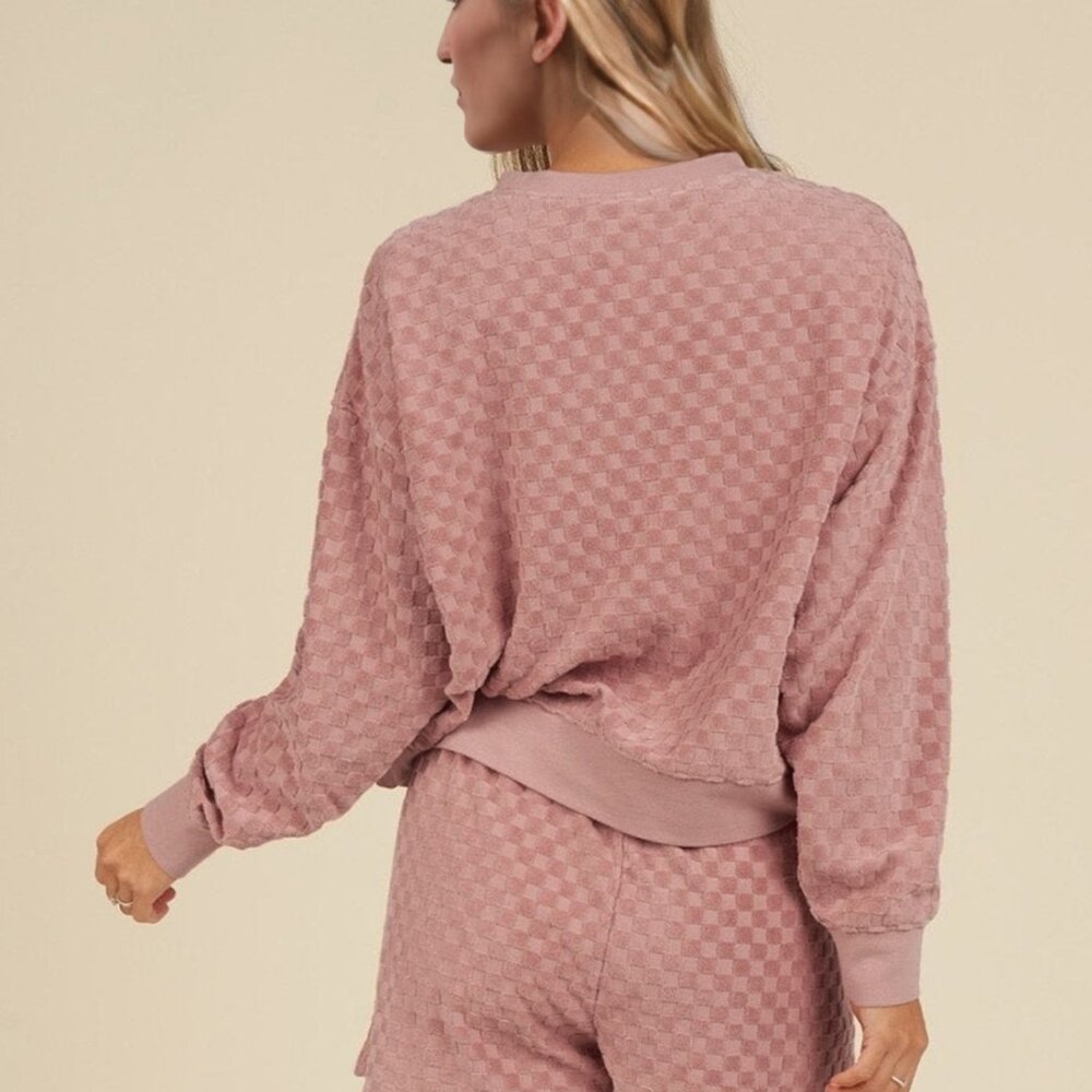 Dusty Pink Checkered Athleisure 2 Piece Set 3X - Picture 2 of 8